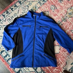 Chicos: Women's Blue and Black Color Blocked Track Jacket
